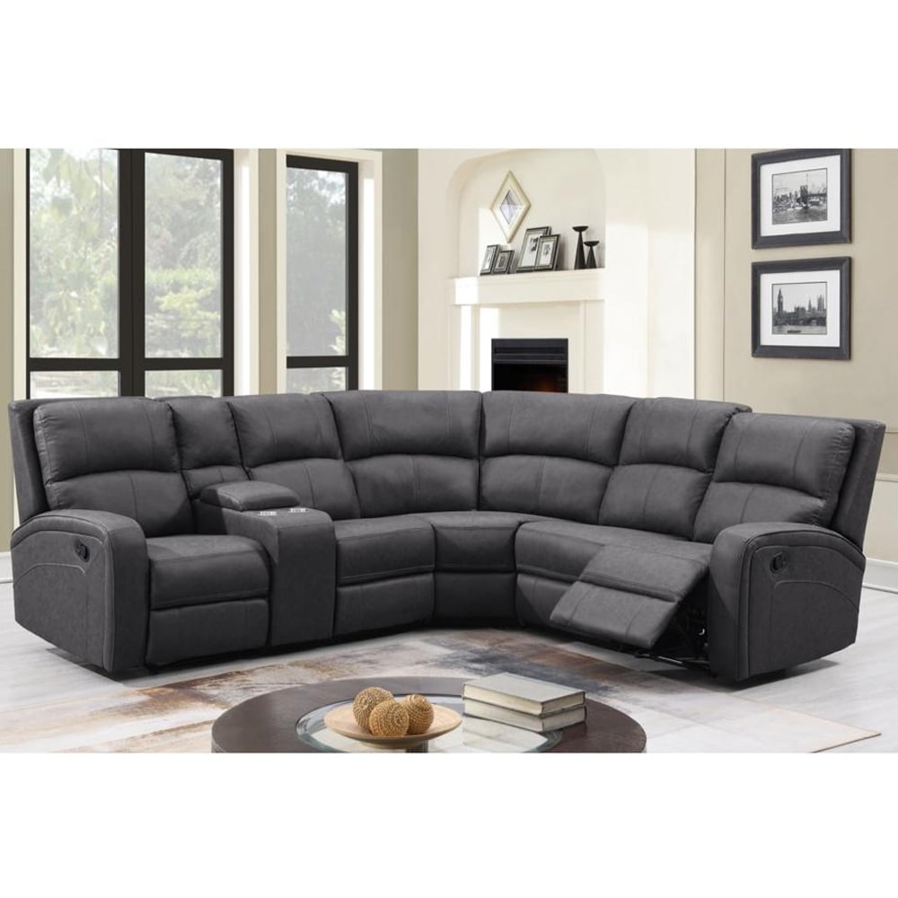 Seoul Fabric Recliner Corner Sofa Suite In Grey