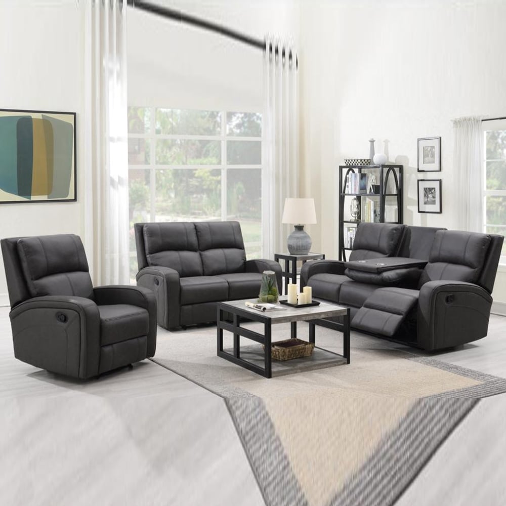 Seoul Fabric Recliner Sofa Suite In Grey
