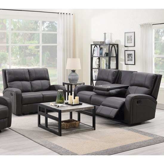 Seoul Manual Recliner Fabric 3+2 Sofa Set In Grey