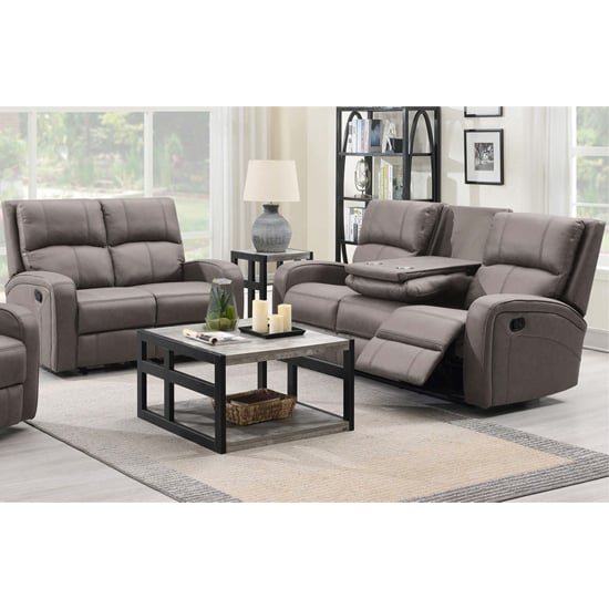 Product photograph of Seoul Manual Recliner Fabric 3 2 Sofa Set In Taupe from Furniture in Fashion