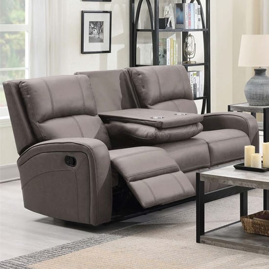 Product photograph of Seoul Manual Recliner Fabric 3 Seater Sofa In Taupe from Furniture in Fashion