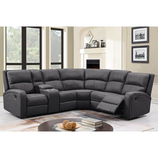 Seoul Manual Recliner Fabric Corner Sofa In Grey