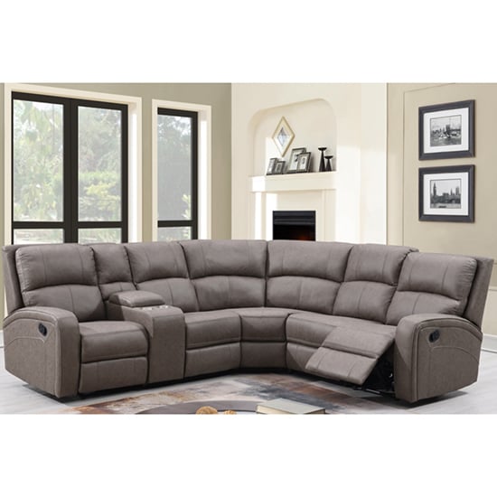 Seoul Manual Recliner Fabric Corner Sofa In Taupe