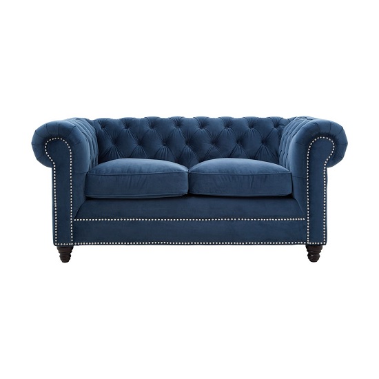 Serafina 2 Seater Sofa In Midnight Blue Velvet With Wooden Legs_2