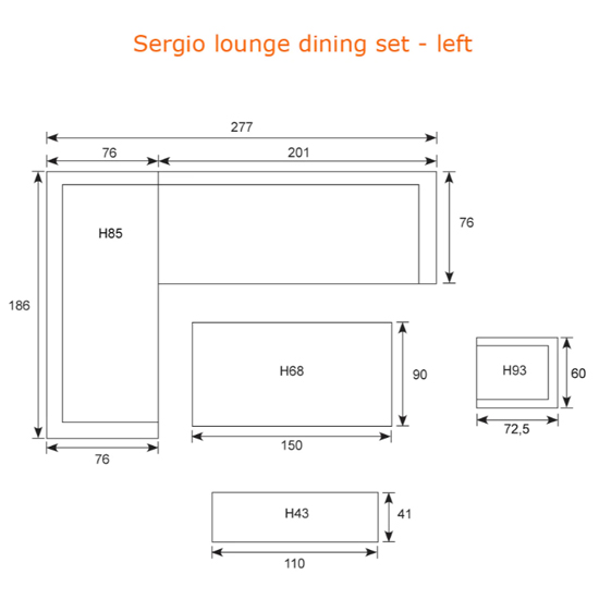 Seraglio Corner Lounge Dining Set Left In Carbon Black