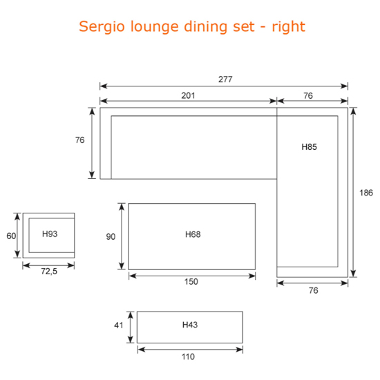 Seraglio Corner Lounge Dining Set Right In Carbon Black