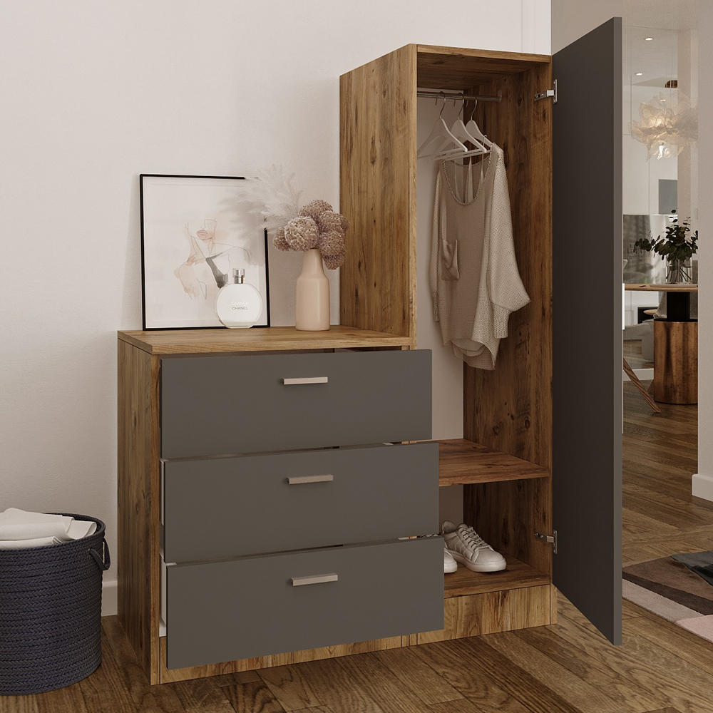 Serano Wooden Hallway With 1 Glass Door 3 Drawers In Atlantic Pine And Anthracite