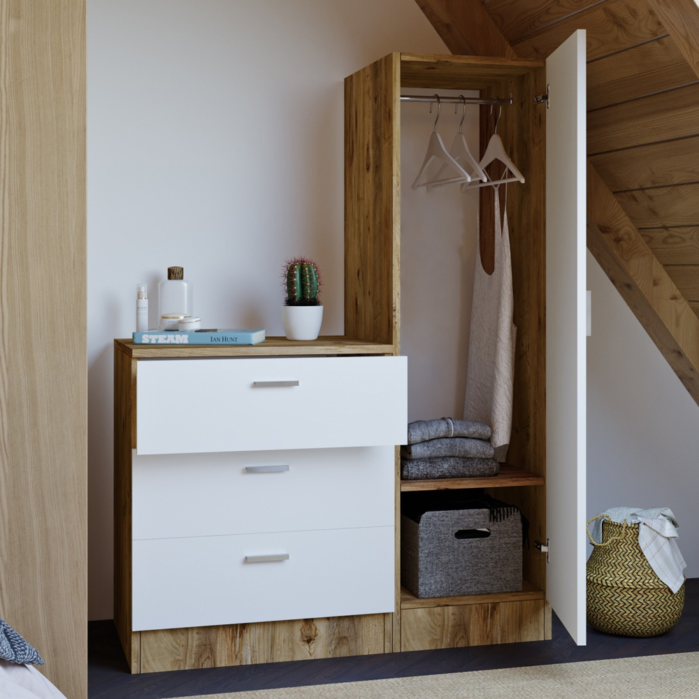 Serano Wooden Hallway With 1 Glass Door 3 Drawers In Atlantic Pine And White