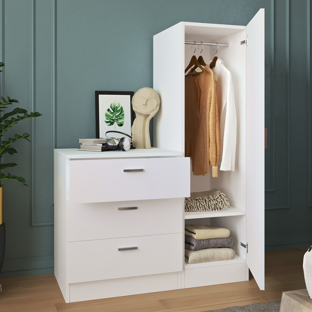 Serano Wooden Hallway With 1 Glass Door 3 Drawers In White