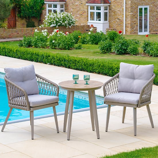 Read more about Seras outdoor bistro table with 2 armchairs in mottled sand