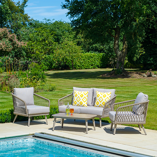 Product photograph of Seras Outdoor Lounge Set With Coffee Table In Mottled Sand from Furniture in Fashion