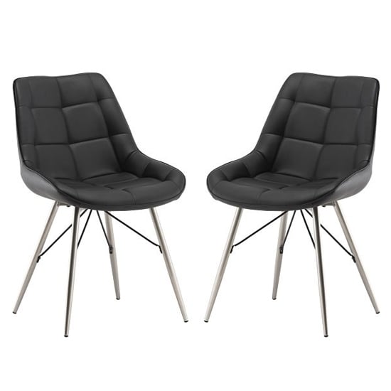 Serbia Black Faux Leather Dining Chair In Pair