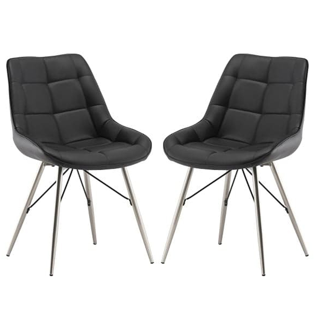 Read more about Serbia black faux leather dining chairs in pair