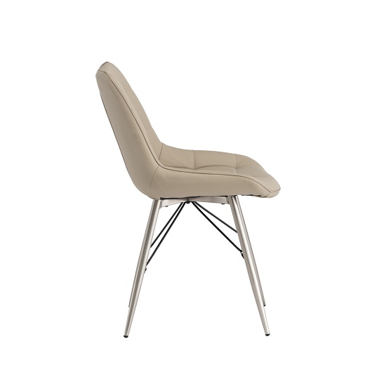 Serbia Dining Chair In Stone Faux Leather With Chrome Legs_2