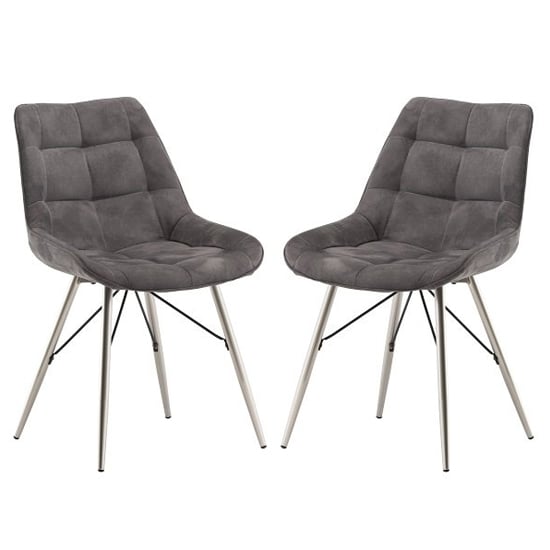 Serbia Grey Fabric Upholstered Dining Chair In Pair
