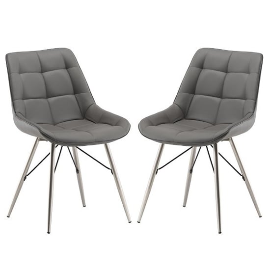 Serbia Grey Faux Leather Dining Chair In Pair
