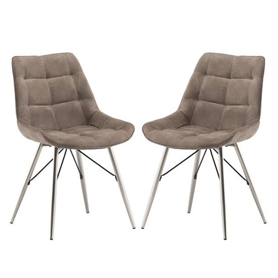 Serbia Taupe Fabric Upholstered Dining Chair In Pair