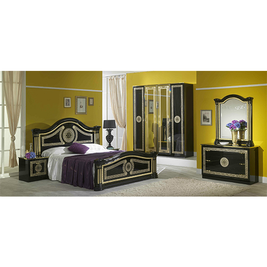 Serena High Gloss King Size Bed In Black And Gold_2