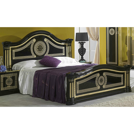 Serena High Gloss King Size Bed In Black And Gold_1