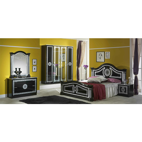 Serena High Gloss King Size Bed In Black And Silver_2