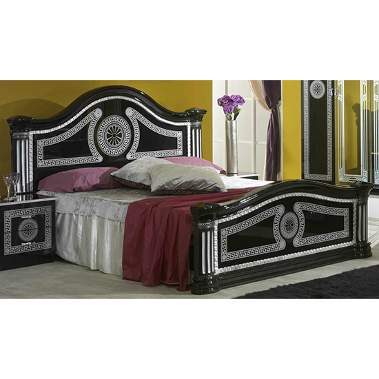 Serena High Gloss King Size Bed In Black And Silver