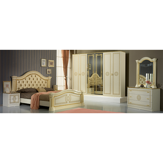 Serena Gloss King Size Bed PU Headboard In Beige And Gold_2