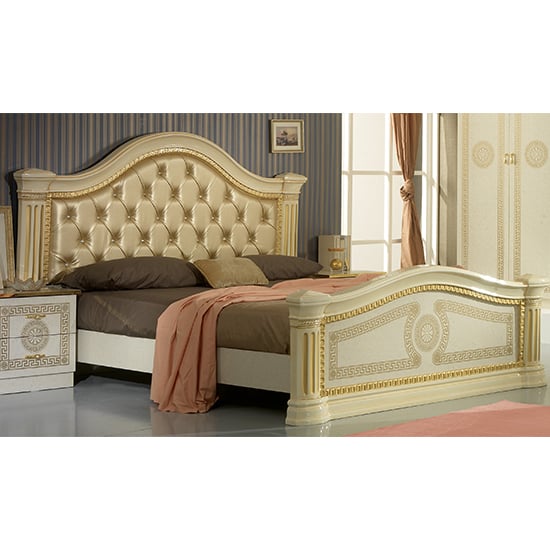 Serena Gloss King Size Bed PU Headboard In Beige And Gold_1