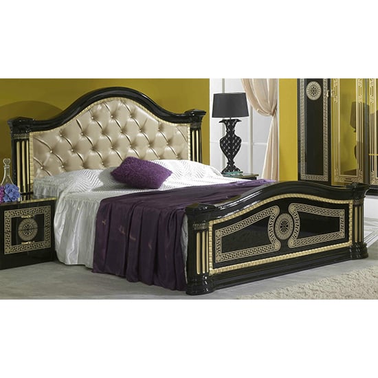 Serena Gloss King Size Bed PU Headboard In Black And Gold_1