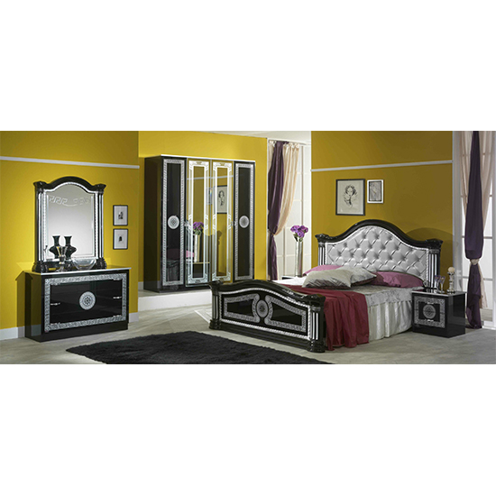 Serena Gloss King Size Bed PU Headboard In Black And Silver_2