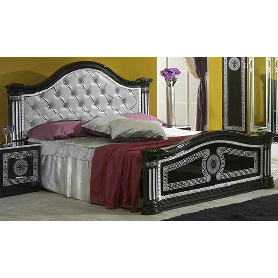 Serena Gloss King Size Bed PU Headboard In Black And Silver