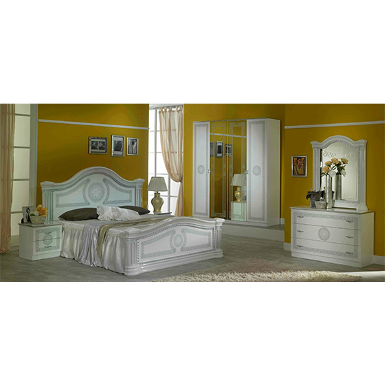 Serena High Gloss King Size Bed In White And Silver_2
