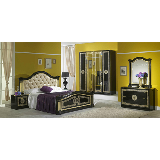 Serena Gloss Super King Size Bed PU Headboard In Black And Gold_2
