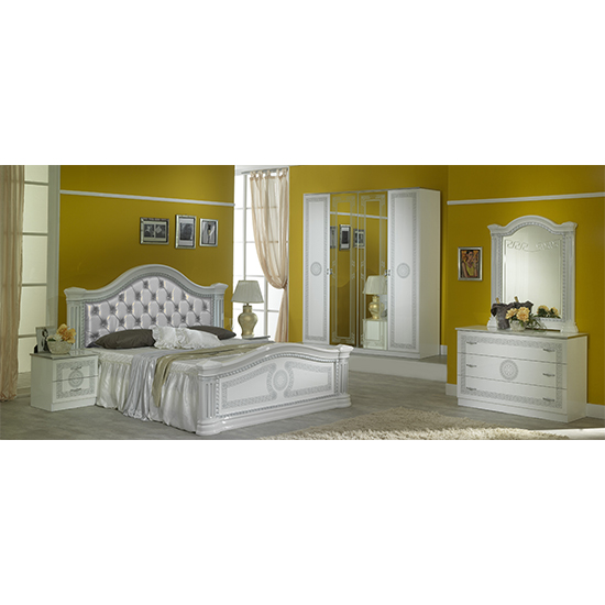 Serena Gloss Super King Size Bed PU Headboard In White Silver_2