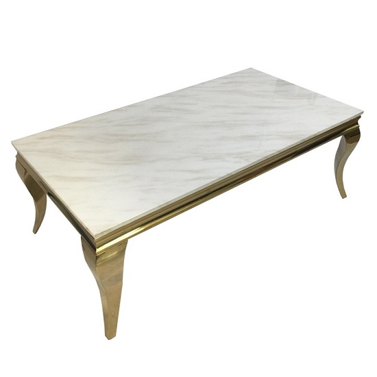 Serena Marble Coffee Table Rectangular In White And Metal Frame