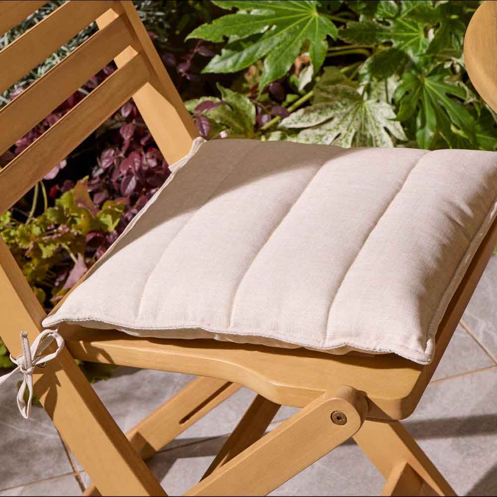 Serenity Wooden Bistro Table With 2 Chairs and Cushions in Natural