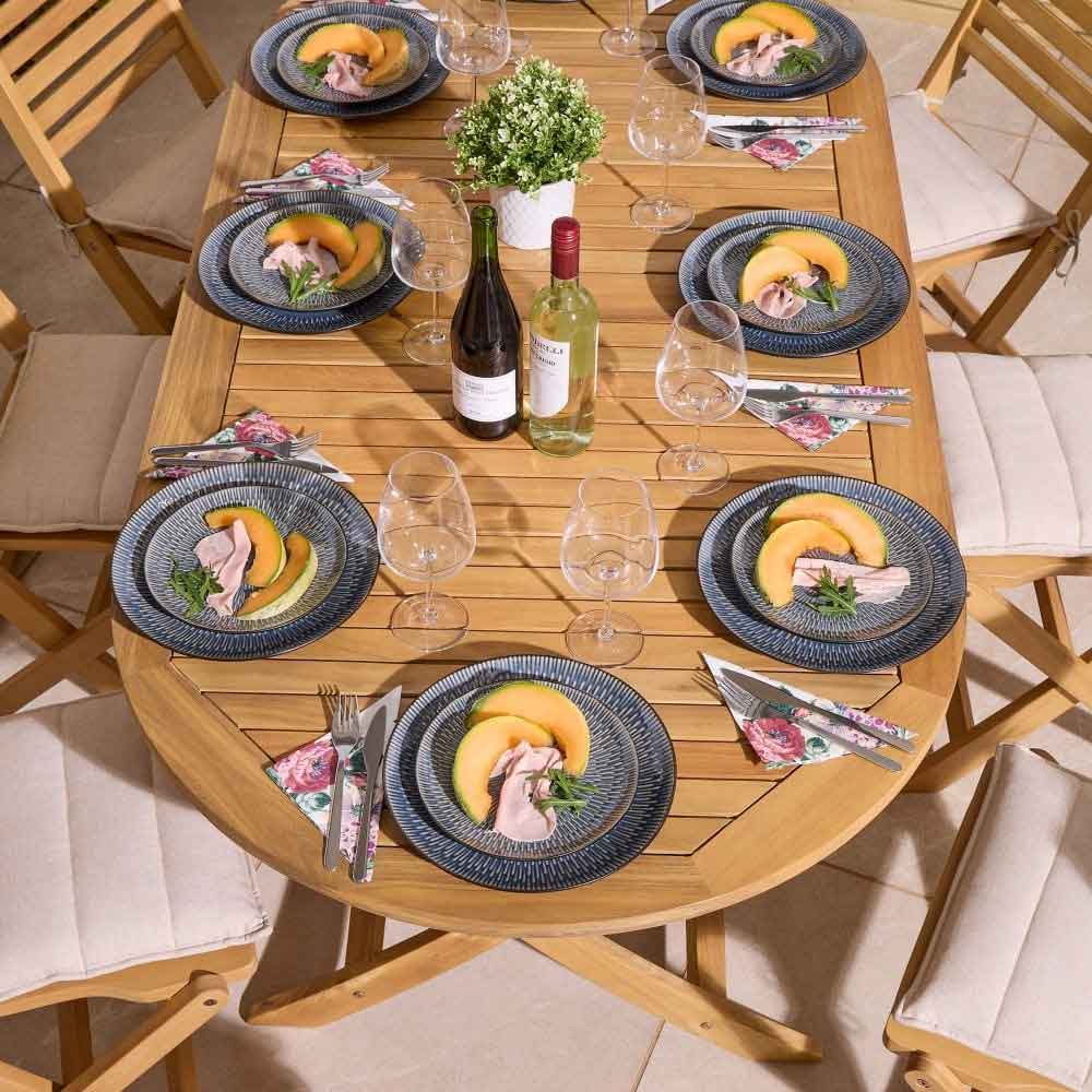 Serenity Wooden Oval Dining Table with 8 Chairs and Cushions in Natural