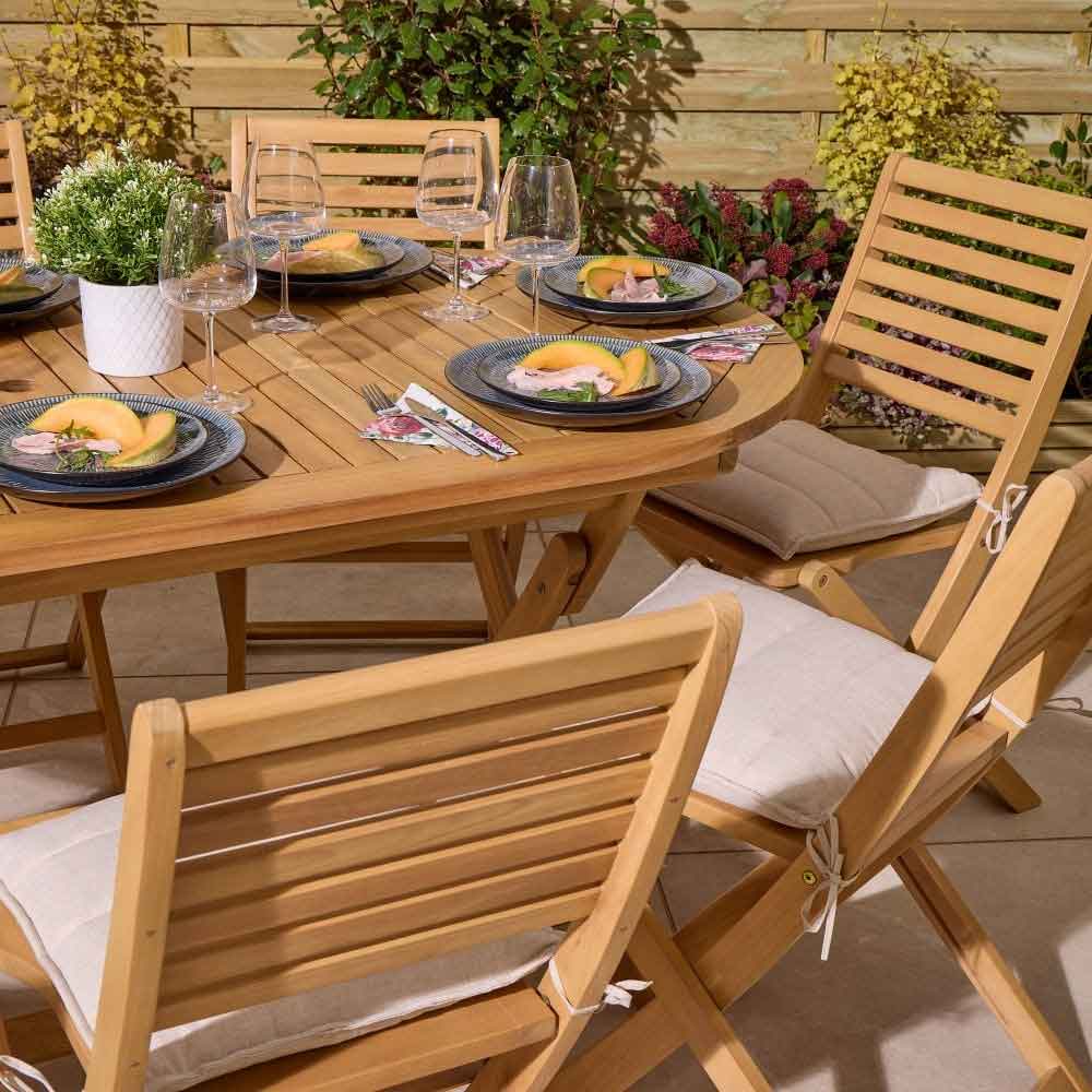 Serenity Wooden Oval Dining Table with 8 Chairs and Cushions in Natural