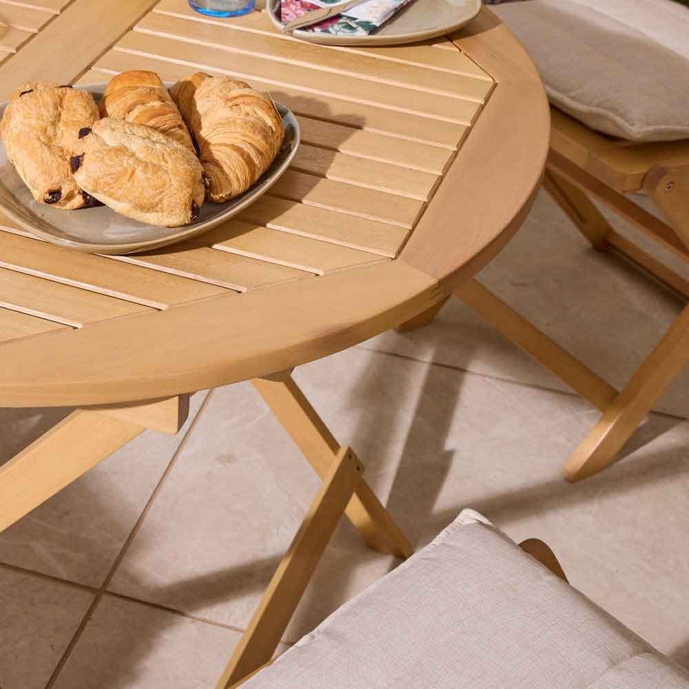 Serenity Wooden Round Dining Table with 4 Chairs and Cushions in Natural