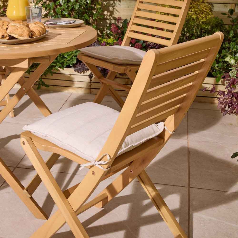 Serenity Wooden Round Dining Table with 4 Chairs and Cushions in Natural