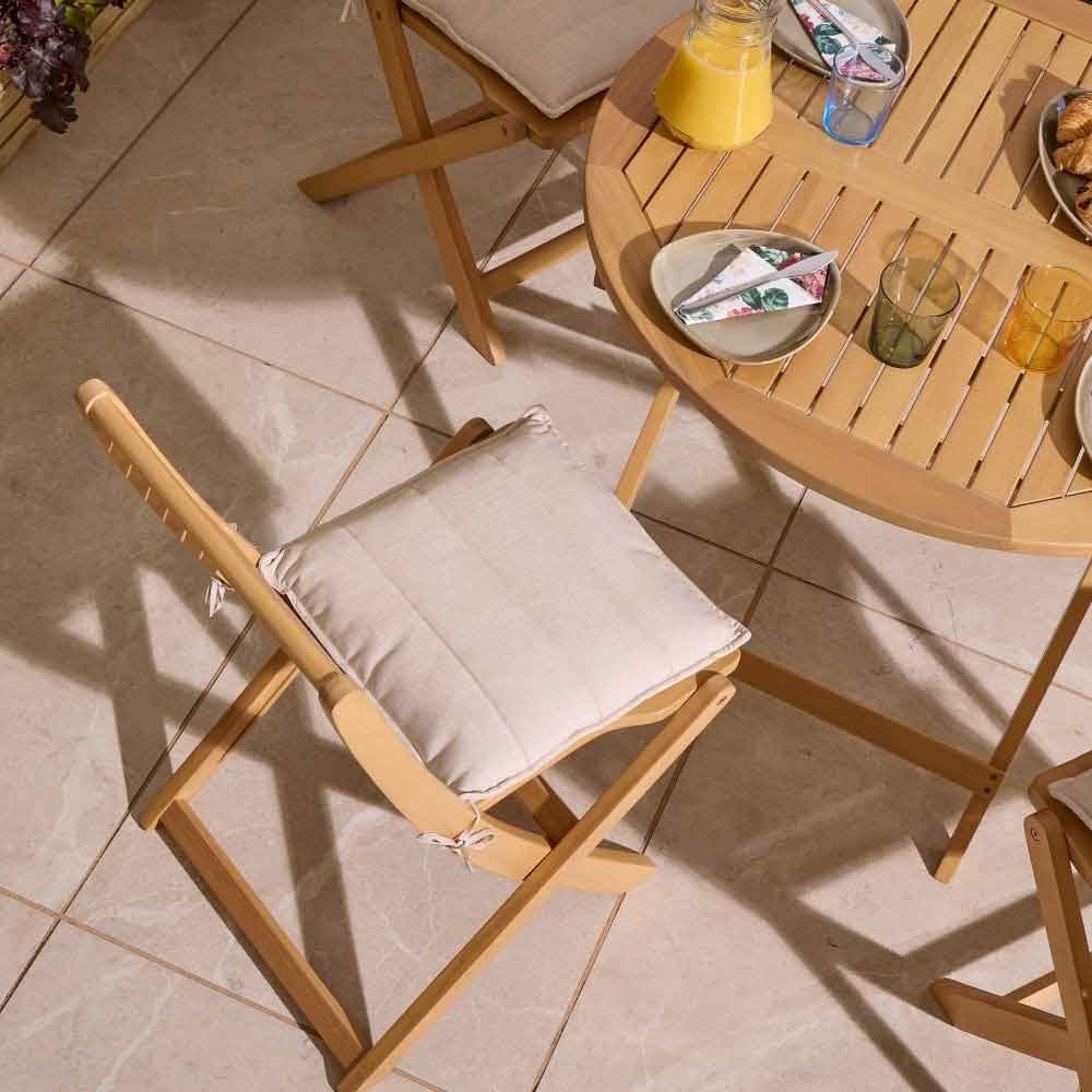 Serenity Wooden Round Dining Table with 4 Chairs and Cushions in Natural