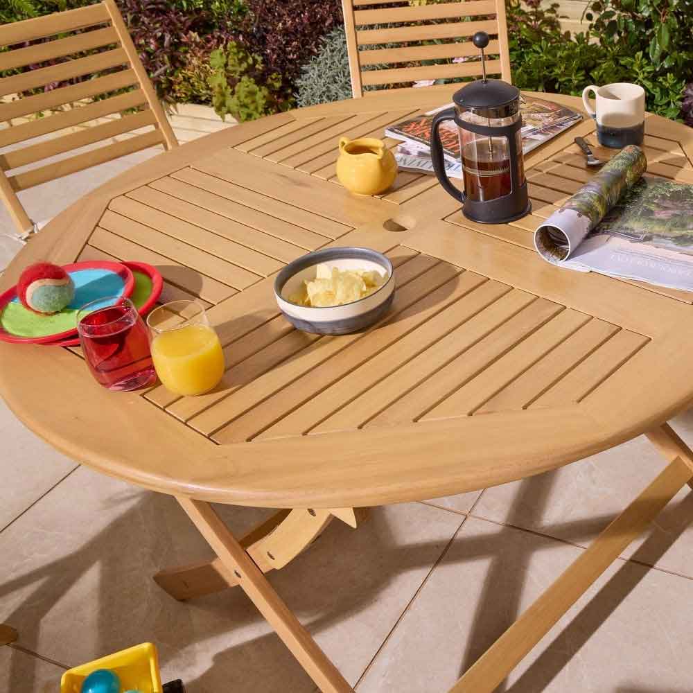 Serenity Wooden Round Dining Table with 6 Chairs and Cushions in Natural