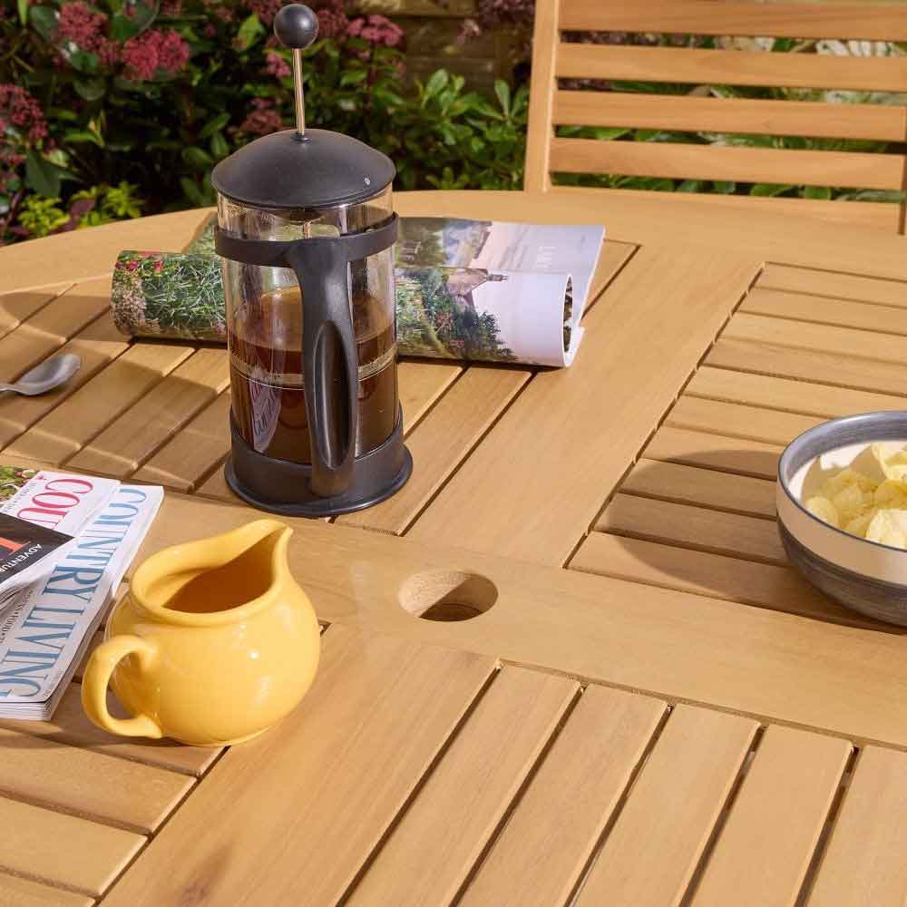 Serenity Wooden Round Dining Table with 6 Chairs and Cushions in Natural