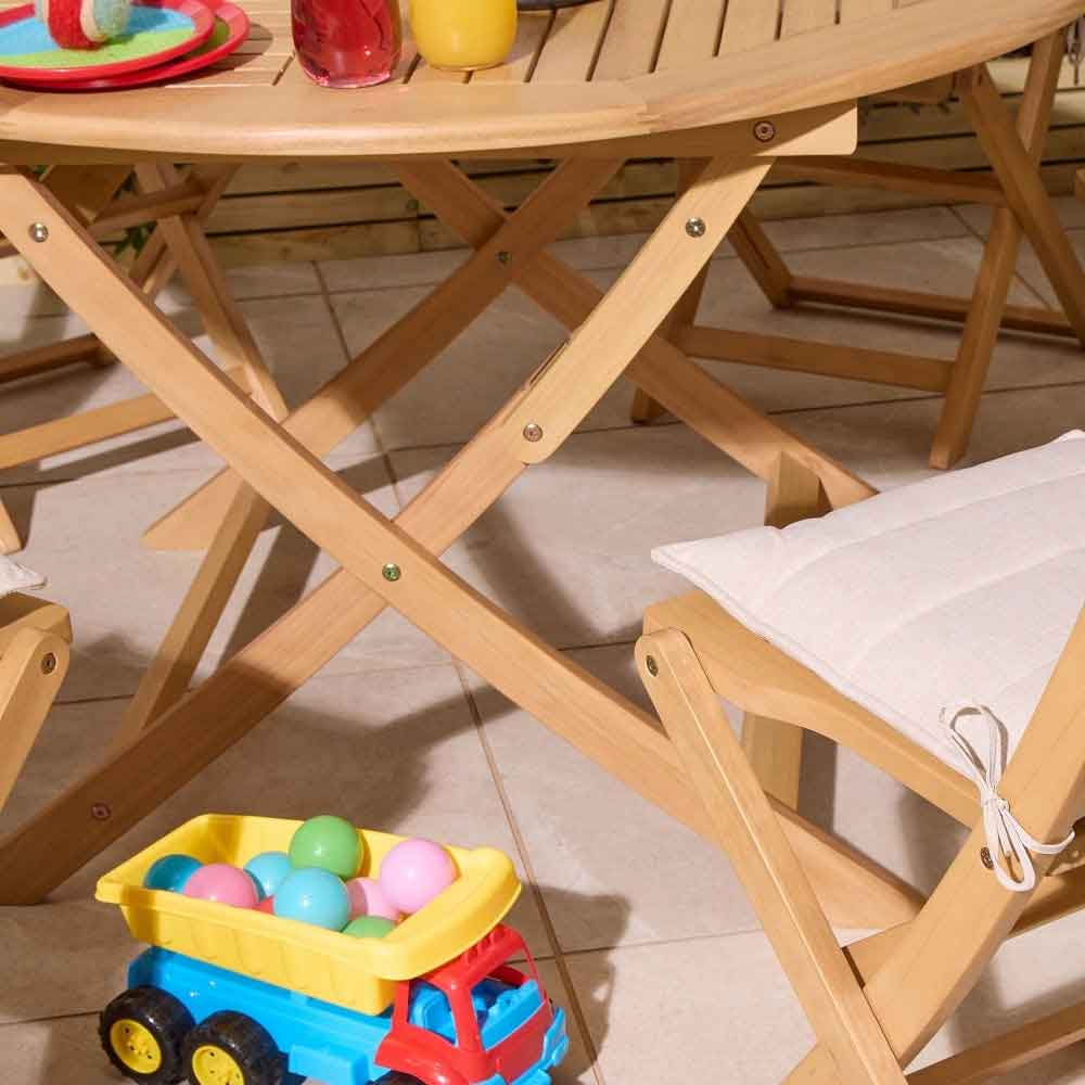Serenity Wooden Round Dining Table with 6 Chairs and Cushions in Natural