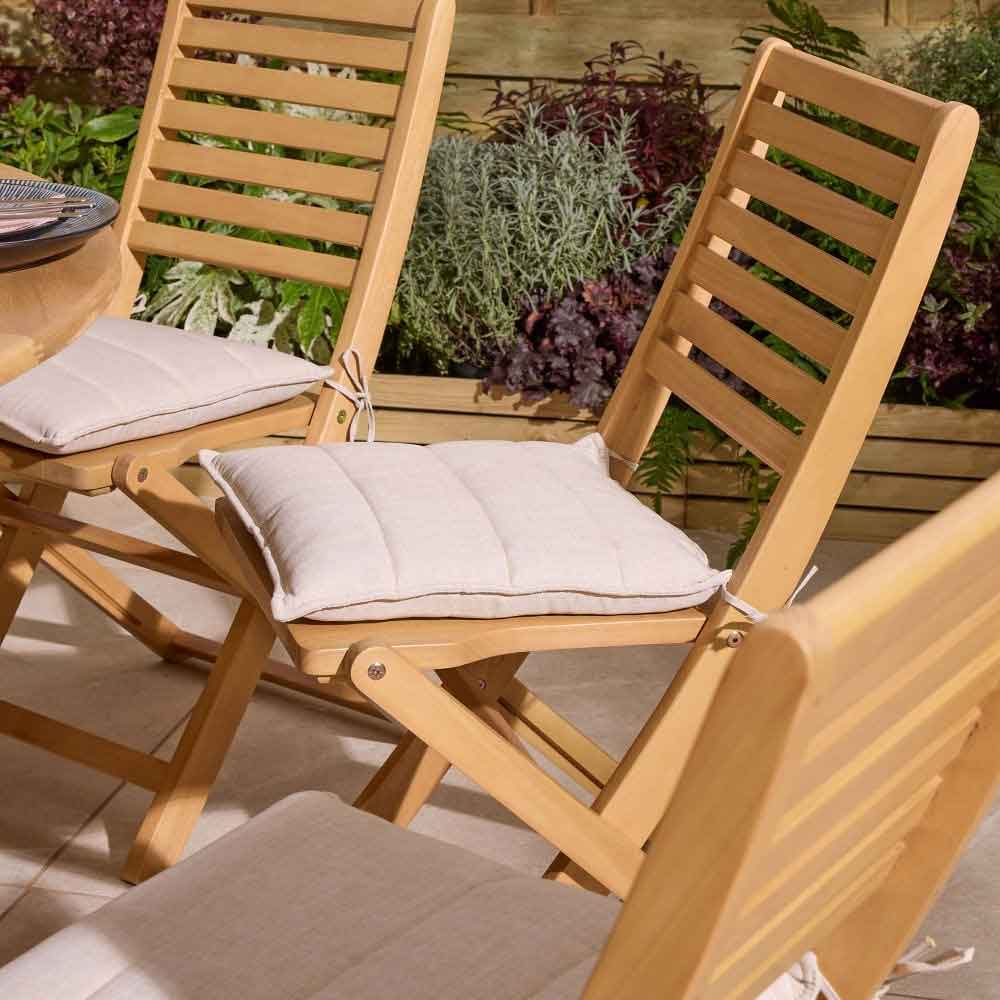 Serenity Wooden Round Dining Table with 8 Chairs and Cushions in Natural