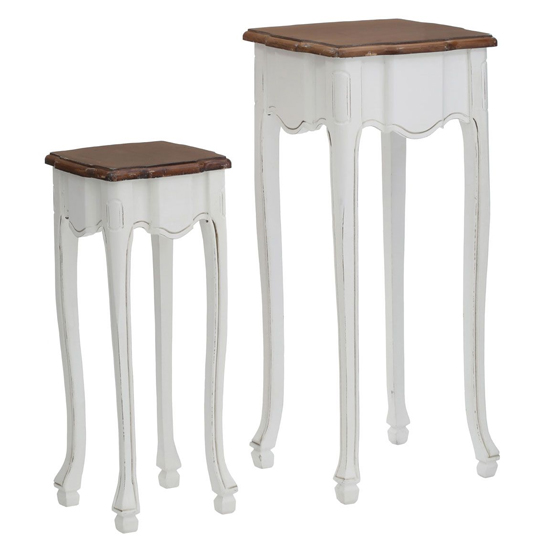 Sereo Wooden Set Of 2 Side Tables In Distressed And White