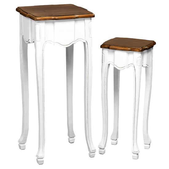 Product photograph of Sereo Wooden Set Of 2 Side Tables In Distressed And White from Furniture in Fashion