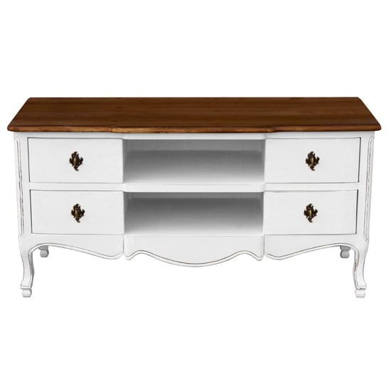 Sereo Wooden TV Stand With 4 Drawers In Distressed And White
