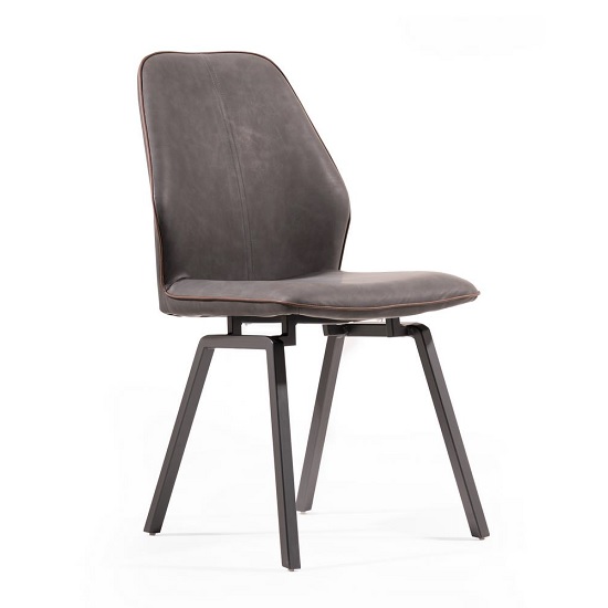Sergio Dining Chair In Dark Grey Faux Leather With Metal Legs FiF