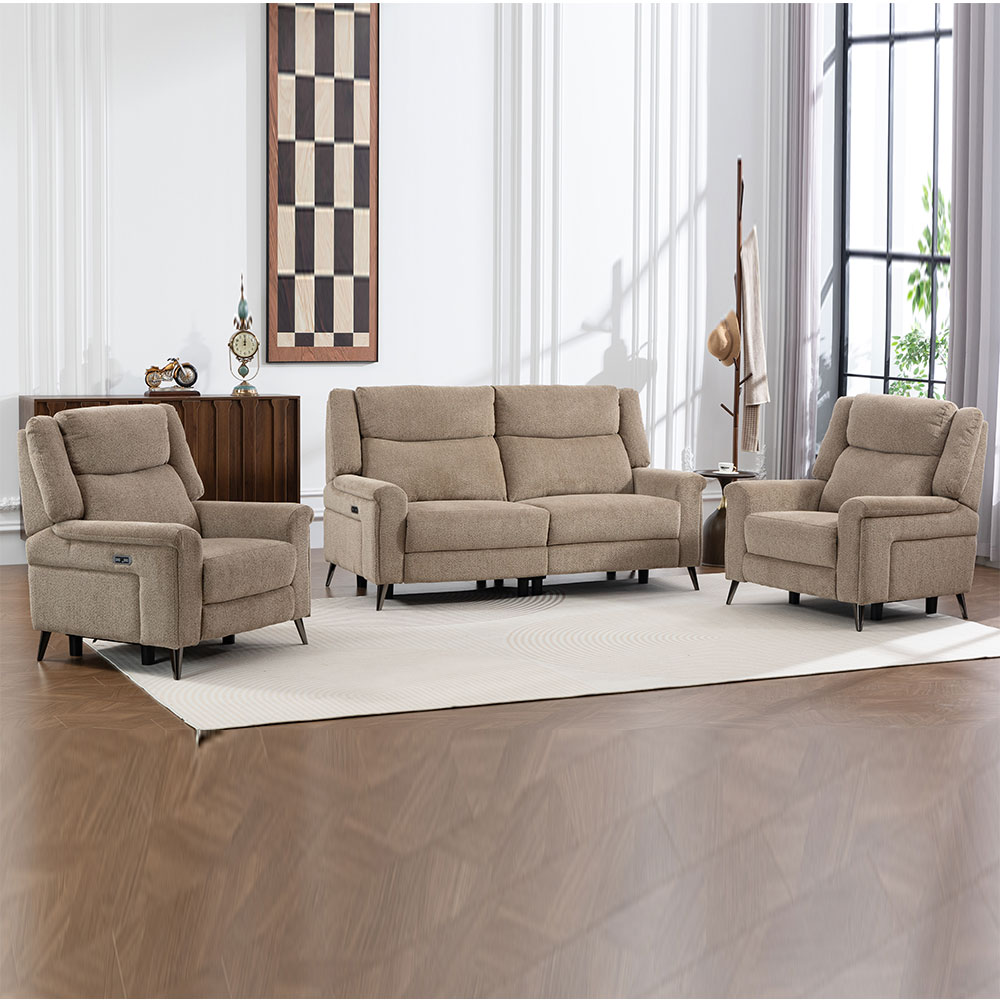 Serina Fabric Electric Recliner 3+1+1 Seater Sofa Set in Driftwood
