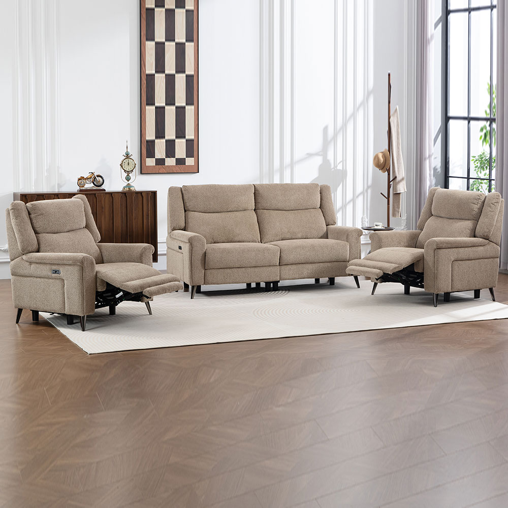Serina Fabric Electric Recliner 3+1+1 Seater Sofa Set in Driftwood